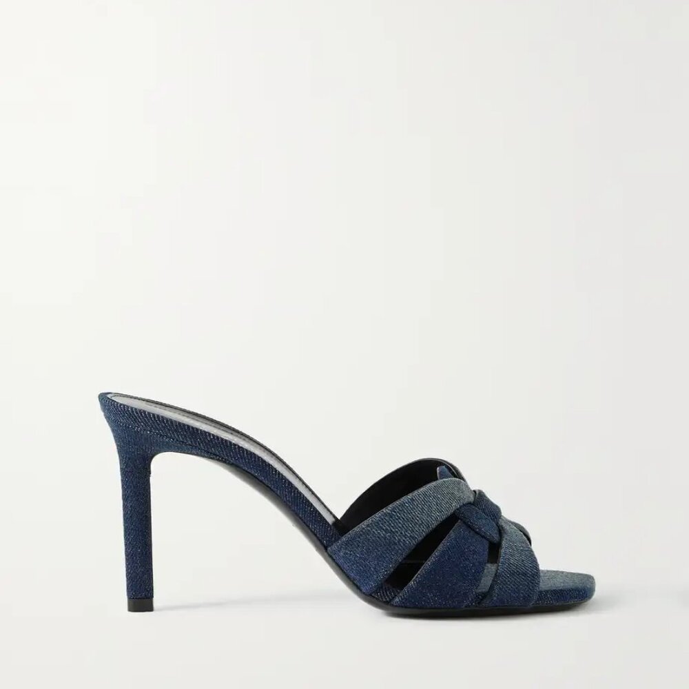 Saint Laurent Tribute Denim "Deep Navy Jeans" Mule Heels Sandals $895 WORN ONCE